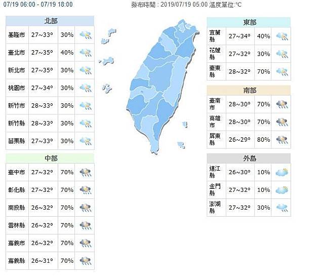 氣象局針對中南部10縣市發布大雨特報。（翻攝中央氣象局）