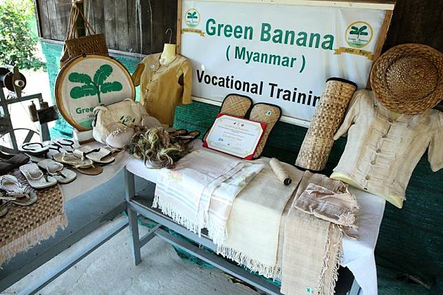 Banana-based products are seen at the workshop of U Myint Thein, founder of Green Banana, in Yangon, Myanmar, Dec. 20, 2024. (Myo Kyaw Soe/Xinhua)