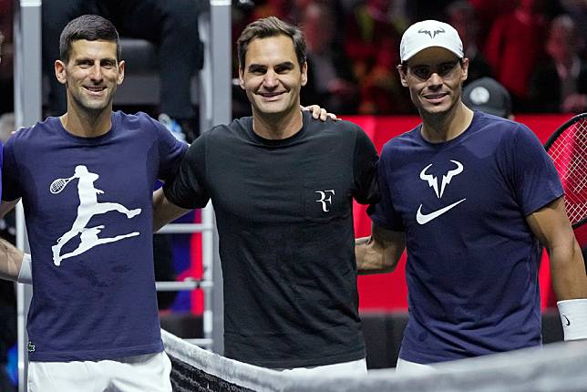 過去83次大滿貫的冠軍有66次是由這三個男人所拿下，左起Novak Djokovic、Roger Federer和Rafael Nadal。（圖片來源 LINE TODAY：AP/達志影像）  
