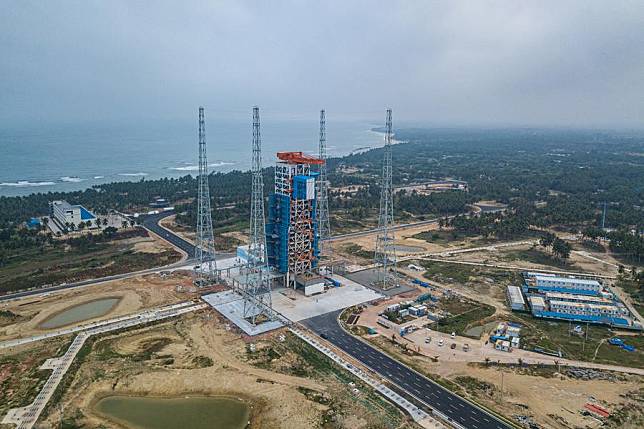 An aerial drone photo taken on March 6, 2024 shows the No. 1 launch pad of Hainan commercial spacecraft launch site in Wenchang, south China's Hainan Province. (Xinhua/Pu Xiaoxu)