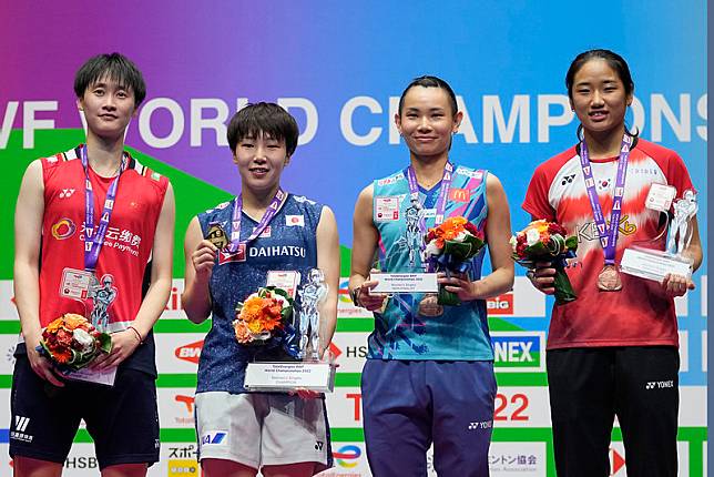 左起陳雨菲、山口茜、戴資穎、安洗瑩，4人是今年世錦賽前4強，也是目前世界排名前4。(達志影像資料庫)