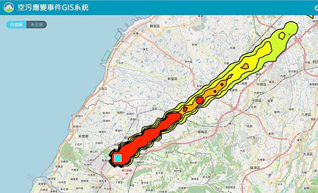 新竹工業區今日發生火警，位於下風處的地區恐受空污影響。圖：翻攝自新竹縣環保局