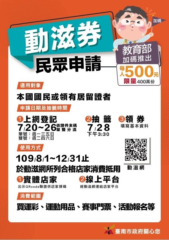 台南市設計「動滋劵」申請簡圖，方便民眾了解利用。(記者洪瑞琴翻攝)
