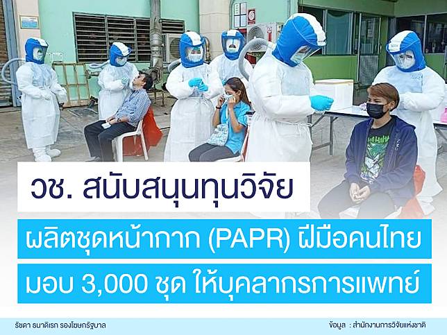 วช. สนับสนุนทุนวิจัย ผลิตชุดหน้ากากครอบศีรษะ (PAPR) ฝีมือคนไทย มอบบุคลากรการแพทย์แล้ว 3,000 ชุด