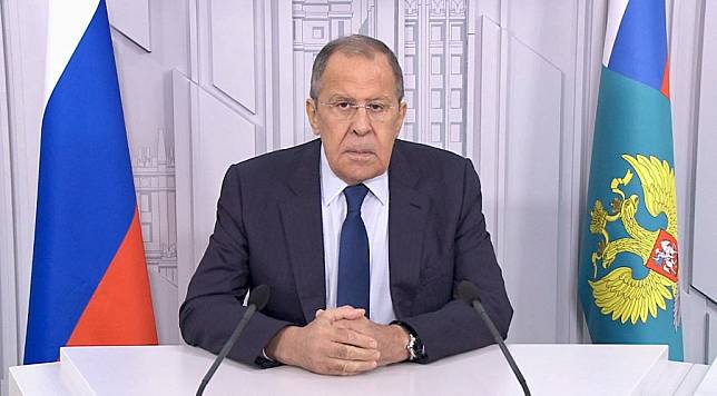 Russian Foreign Minister Sergei Lavrov delivers a video message to the Fourth International Municipal BRICS+ Forum on Nov. 24, 2022. (Russian Foreign Ministry press release)