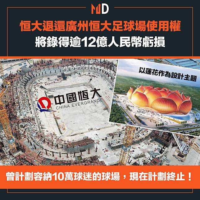 【計劃終止】恒大退還廣州恒大足球場使用權，將錄得逾12億人民幣虧損