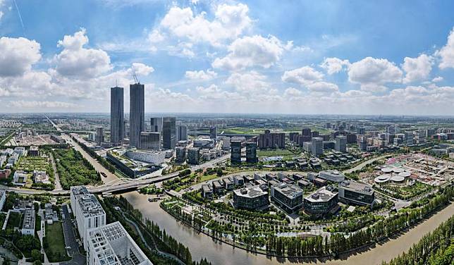 This aerial photo taken on Sept. 10, 2023 shows a view of Zhangjiang area of the China (Shanghai) Pilot Free Trade Zone in east China's Shanghai. (Xinhua/Fang Zhe)