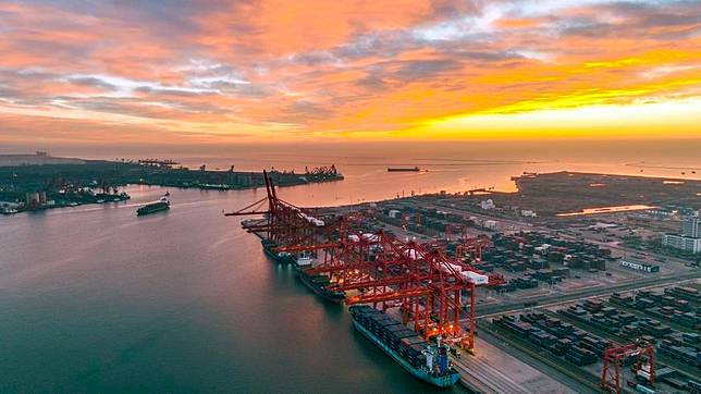 An aerial drone photo taken on Dec. 16, 2024 shows a view of Jingtang Port District of Tangshan Port in Tangshan City, north China's Hebei Province. (Photo by Li Lei/Xinhua)