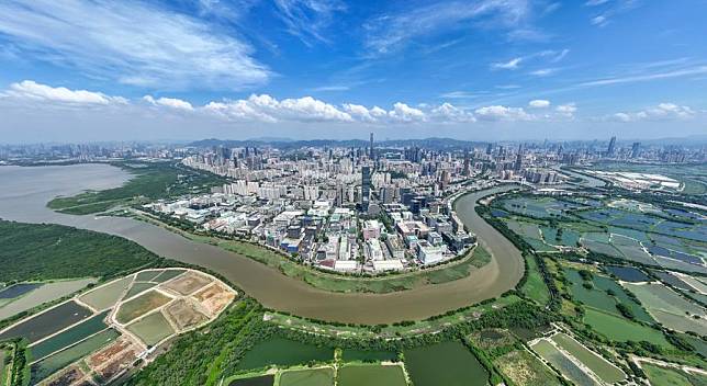 An aerial drone photo taken on Sept. 19, 2024 shows a view of the Hetao Shenzhen-Hong Kong Science and Technology Innovation Cooperation Zone located on the two sides of the Shenzhen River in south China. (Xinhua/Mao Siqian)