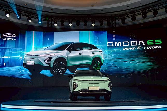 This photo taken on Feb. 5, 2024 shows a Chery OMODA E5 at the launching ceremony in Jakarta, Indonesia. (Xinhua/Xu Qin)