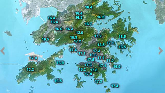 天文台錄得最低氣溫17.5度