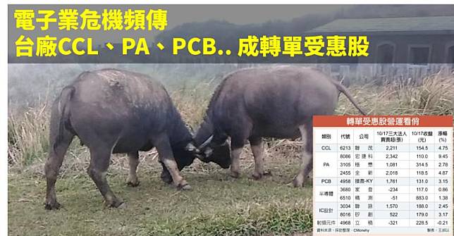 【籌碼K晨報】電子業危機頻傳 台廠CCL、PA、PCB..等10檔成轉單受惠股