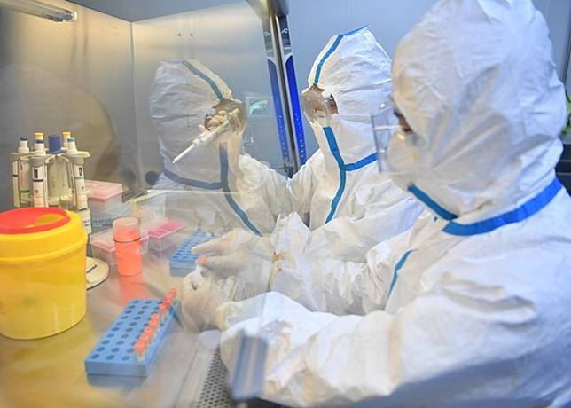 實驗室工作人員正進行新冠病毒核酸檢測。（中新社圖片）