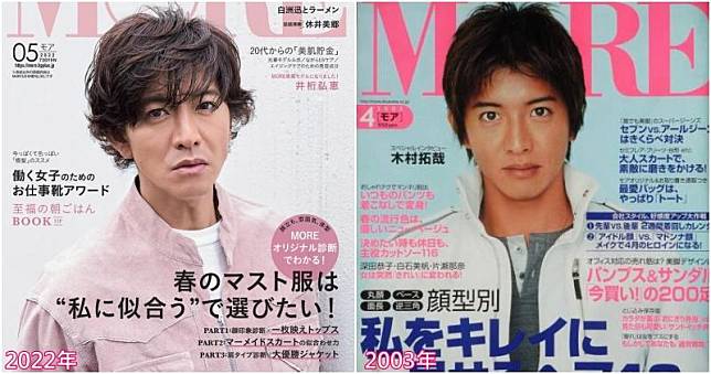 木村拓哉相隔19年，再次成為日本女性雜誌《MORE》封面人物。（網上圖片）