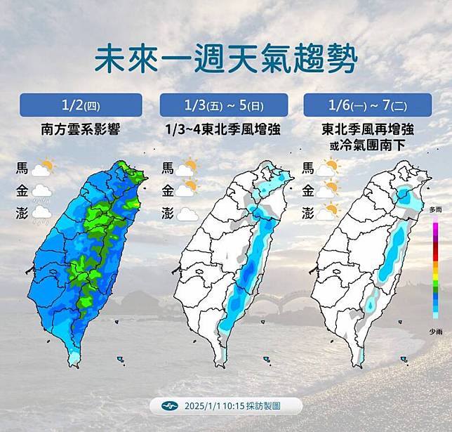 未來一週天氣趨勢。(圖為中央氣象署提供)