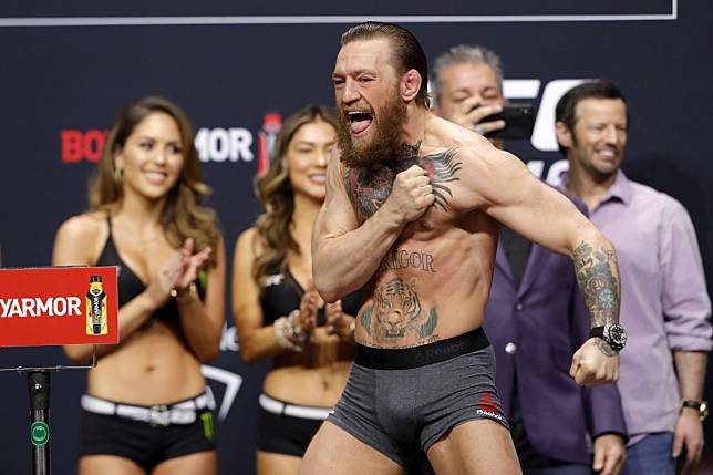 Conor McGregor poses on stage during a ceremonial weigh-in for UFC 246. Photo: AFP