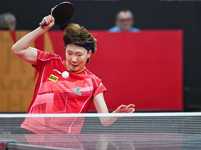 Wang Manyu of China competes during the stage 2 women's singles match against Hayata Hina of Japan at the ITTF Mixed Team World Cup 2023 in Chengdu, southwest China's Sichuan Province, Dec. 9, 2023. (Xinhua/Wang Xi)