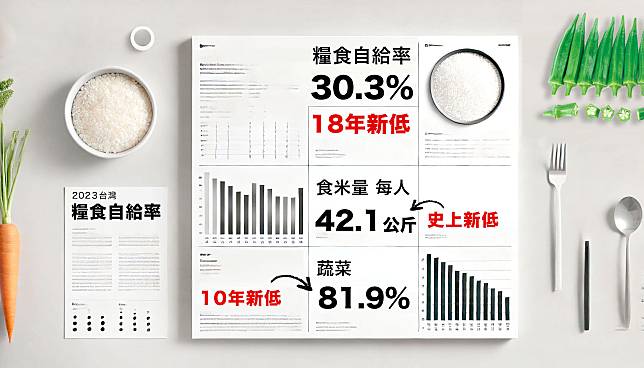 2023糧食年報01》糧食自給率30.3％，創18年最低，蔬菜自給10年最低，食米量探底