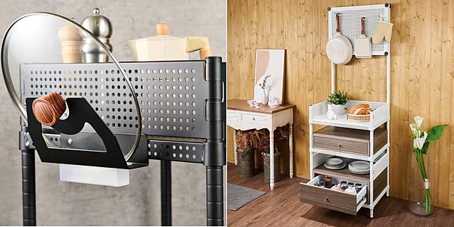 洞洞板除了擴大垂直收納的效能，更可廣泛應用於不同室內空間與情境。圖：鐵坊家具提供