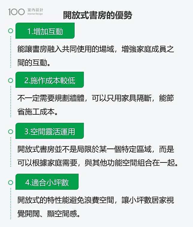 開放式書房的優勢重點整理圖