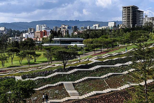 This photo taken on Feb. 18, 2024, shows the scenery of the Friendship Square in Addis Ababa, Ethiopia. (Xinhua/Li Yahui)