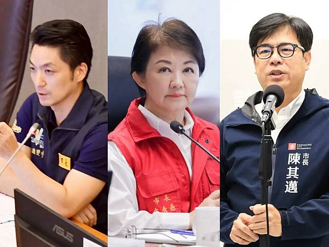 巴威颱風來襲，各縣市停班課決策不同，台北市長蔣萬安（左）、台中市長盧秀燕（中）、高雄市長陳其邁（右）臉書留言三樣情。（圖／市政府提供）