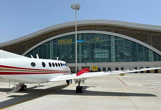 A plane parks after completing its flight test at the China-aided New Gwadar International Airport in the southwest port city of Gwadar, Pakistan, June 4, 2024. (China-aided New Gwadar International Airport Project Management Team/Handout via Xinhua)