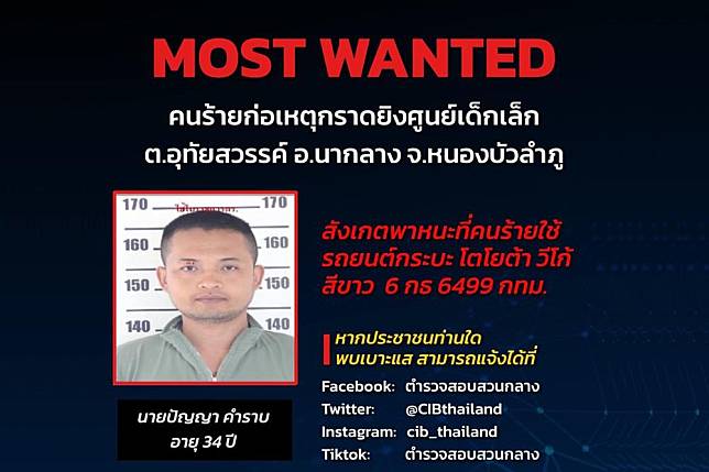 泰國東北部一處托兒所發生大規模槍擊案，兇嫌犯案後自殺。（取自推特）