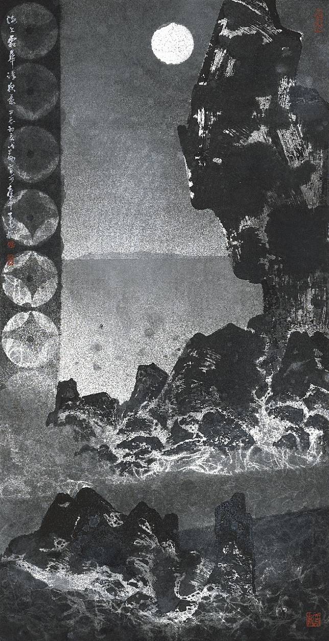 程代勒，《海上霜華清夜景》，137x69cm，紙本、墨，2024