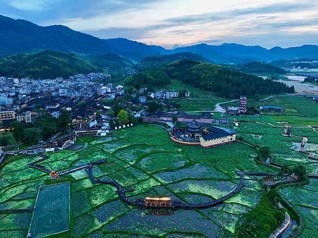 An aerial drone photo shows a view in Carp Brook scenic area in Puyuan Village, Puyuan Township, Zhouning County, southeast China's Fujian Province, July 12, 2024. (Xinhua/Jiang Kehong)