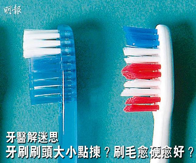 牙刷刷頭愈大愈好？刷毛軟硬如何選擇？牙醫話你知。（資料圖片／明報製圖）
