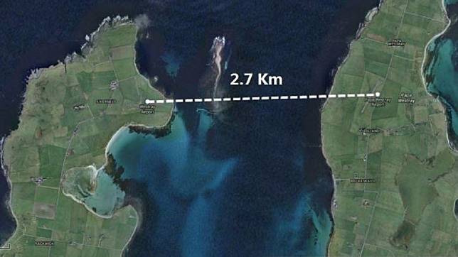 蘇格蘭奧克尼群島全球最短航線，順風僅需53秒。圖／翻攝自amusing planet