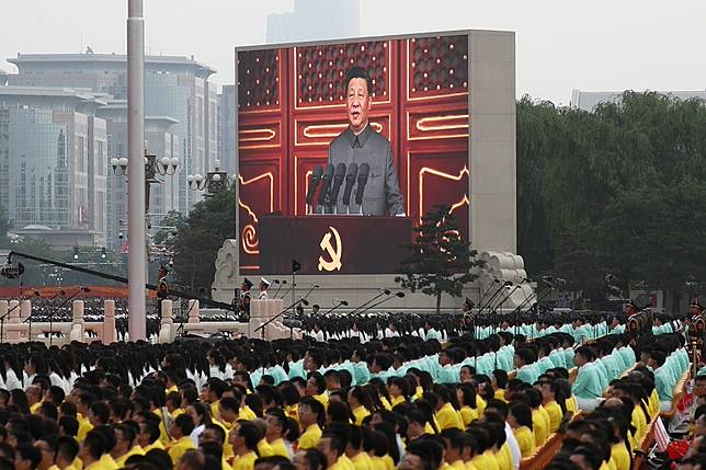 習近平發表建黨100年演說。（湯森路透）