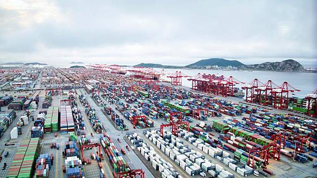 This photo taken on Sept. 17, 2023 shows a view of the automated container terminal of Shanghai Yangshan Deep Water Port in east China's Shanghai. (Photo by Wang Yiming/Xinhua)