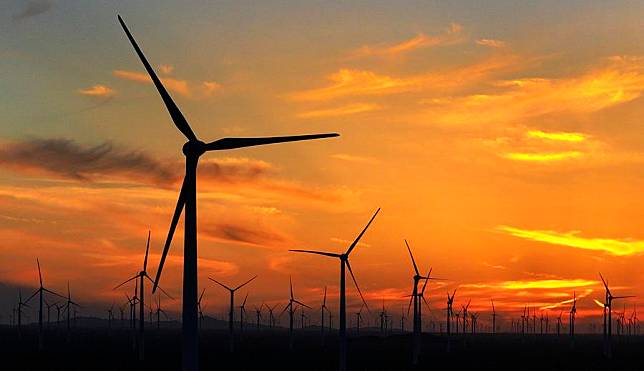 A drone photo taken on Sept. 10, 2024 shows a view of the Santanghu wind power farm in Hami City of northwest China's Xinjiang Uygur Autonomous Region. (Xinhua/Hu Huhu)