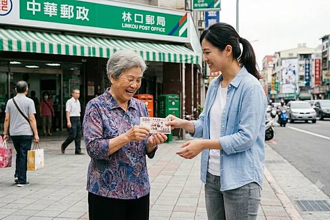 雞蛋糕闆娘假裝撿到500元，並詢問「這錢是不是妳掉的」，用善良又體貼的方式，讓阿嬤接下這份幫助。示意圖／AI生成