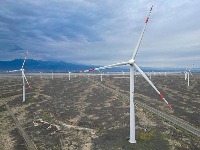 An aerial photo taken on Aug. 3, 2023 shows a wind farm in Dabancheng, also known as &ldquo;China's Wind Valley,&rdquo; in northwest China's Xinjiang Uygur Autonomous Region. (Xinhua/Hao Zhao)