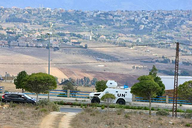 This photo taken on Sept. 22, 2024 shows a UNIFIL patrol vehicle in Marjeyoun, southern Lebanon. (Photo by Ali Hashisho/Xinhua)