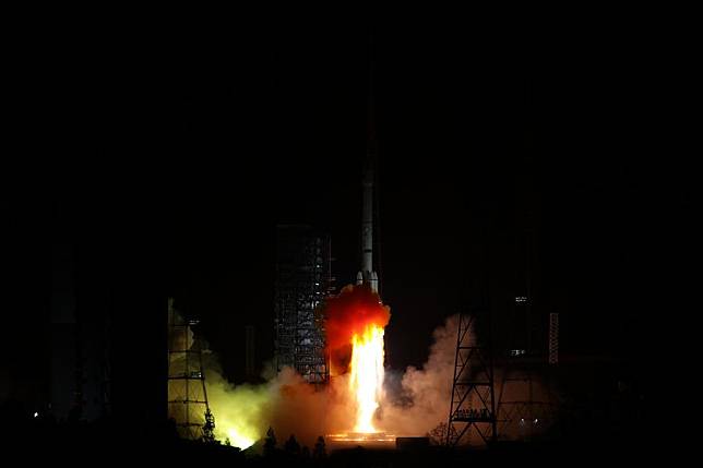 A Long March-3B rocket carrying a test satellite for communication technology blasts off from the Xichang Satellite Launch Center in southwest China's Sichuan Province, Jan. 23, 2025. (Photo by Ma Yongtao/Xinhua)