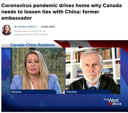在加拿大「環球新聞網」24日報導中，穆羅尼(右)說，在武漢肺炎的疫情中，中國與世界的關係產生明顯變化，加拿大可考慮與中國「脫鉤」。   圖 : 擷取自加拿大環球新聞網