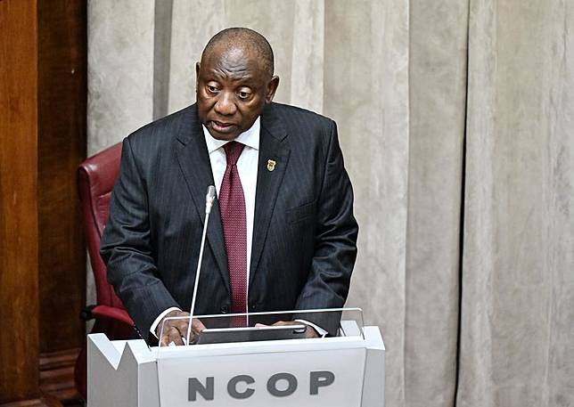 South African President Cyril Ramaphosa delivers his annual address to the National Council of Provinces (NCOP) in Cape Town, South Africa, on Nov. 28, 2024.(Photo by Xabiso Mkhabela/Xinhua)