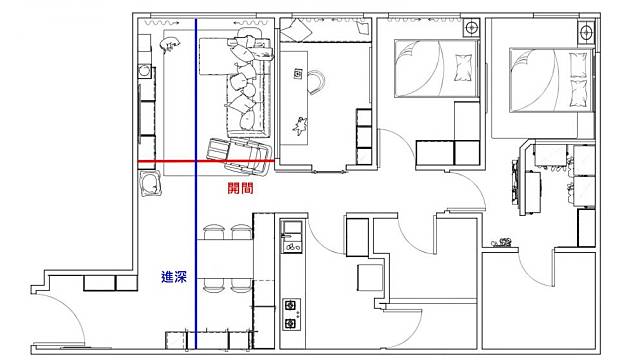 豎廳（進深＞開間）示意圖