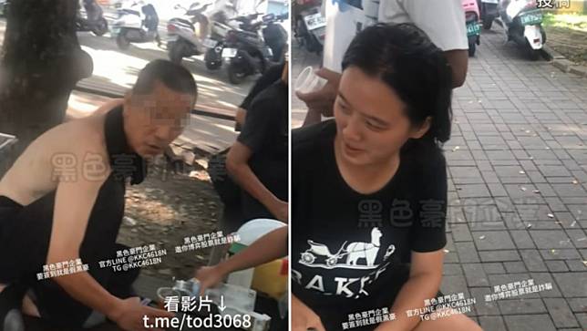 林靖恩被直擊與街友喝酒抽菸，並與半裸男嬉鬧。翻攝黑色豪門企業Telegram