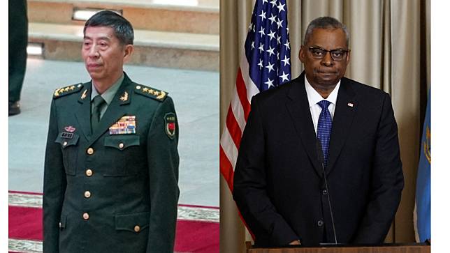 北京香山論壇將於10月底舉辦，但預料中國防長李尚福（左）、美國防長奧斯汀（右）都不會出席。路透社
