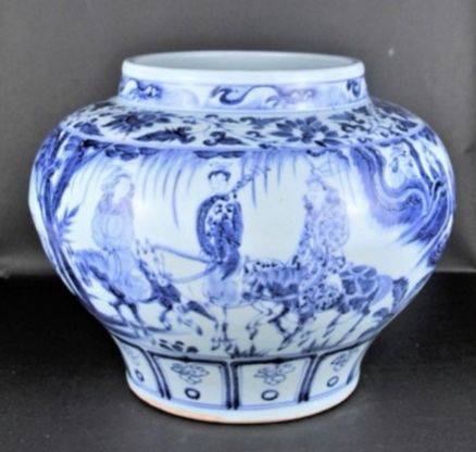 【希望者のみラッピング無料】 花瓶 人物画染付壺 元代 中国古玩 花瓶 人物画染付壺 （元代 工芸品