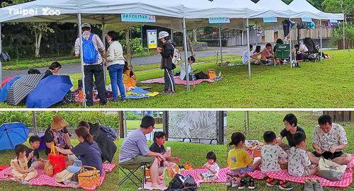 台北市立動物園七日首辦野餐日遇雨，但民眾熱情澆不熄仍全員出席，享受難得時光。（台北市立動物園提供）