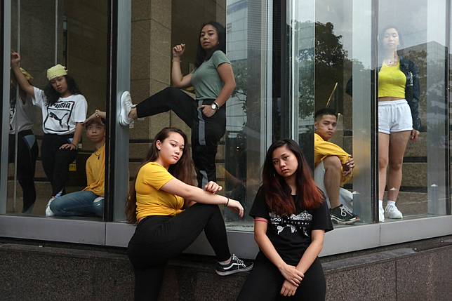 Members of dancing group Southeastwood (front from left) Jenny Suen, Allyza Marie Vitobina. Back from left: Whampy Jay, Wolfe Lai, Nishien Valdejueza, Jhoshwa Ledesma Gomez, Tasha Chew Yi An. Photo: Xiaomei Chen