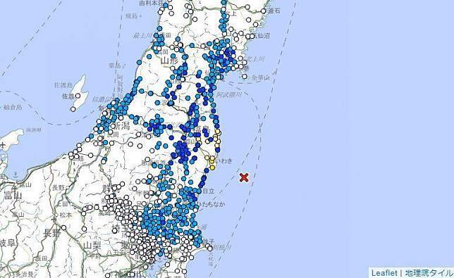 茨城縣外海今日中午12點24分發生規模5.8強震。(途節取自日本氣象廳網站)