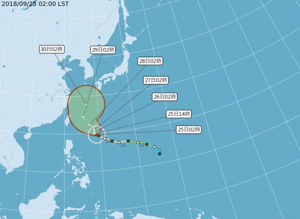 氣象局指出，週四太平洋高壓增強程度將是潭美颱風影響台灣的關鍵。(圖擷取自中央氣象局)