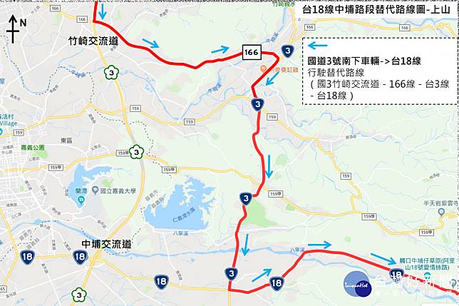 台18線中埔路段替代路線圖(上山)／林詩涵翻攝